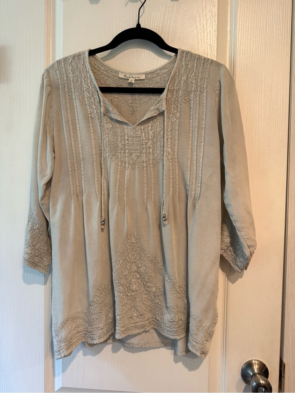 Solitaire Light Gray Embroidered Tunic Top
